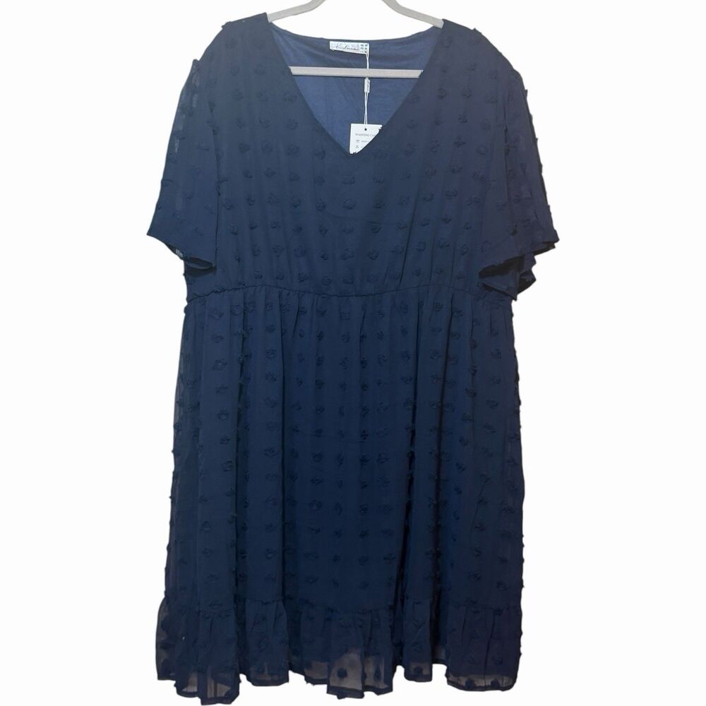 Women's Plus Size Swiss Dot Babydoll Dress V Neck Tiered Flutter Sleeve 24 Boho